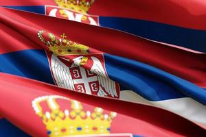 serbiens nationella flagga från textilier närbild i tre versioner, mjukt fokus foto
