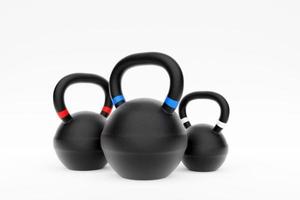 utbildning vikter på vit isolerade bakgrund. hantlar, kettlebell. foto