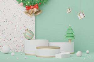 3d display podium för produkt och kosmetisk presentation med god jul och gott nytt år koncept. moderna geometriska. plattform för mock up och visning av varumärke. minimal ren design. foto