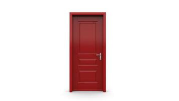 röd dörr kreativ illustration av öppen, stängd dörr, realistisk ingångsdörr isolerad på bakgrunden 3d foto