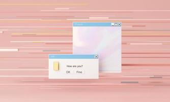 abstrakt estetisk bakgrund med systemmeddelandefönster i 90-talsstil, popup-ikon systemmeddelandefönster med hur mår du text på rosa och lila gradient y2k-stil realistisk 3d-rendering foto