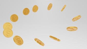 mynt flyttar runt, mynt flytande vit skärm transaktionskoncept. finansiell betalning. isolera bakgrund. 3D-rendering. foto