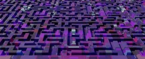 labyrint täckt med lila digitala fläckar. tom tracery labyrint med 3D-rendering kalksten och geometriska pussel. strategi för val och lösning av komplicerade problem i livet foto
