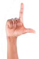 afroamerikansk hand som gör l brev gest foto