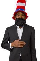 svart afroamerikansk man klädd som farbror sam