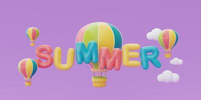 sommartid koncept med färgglada luftballong flytande på lila bakgrund, 3D-rendering. foto