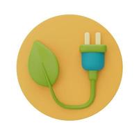 grönt blad och stickkontakt symbol, smart energibesparing, miljövänlig, 3d-rendering. foto