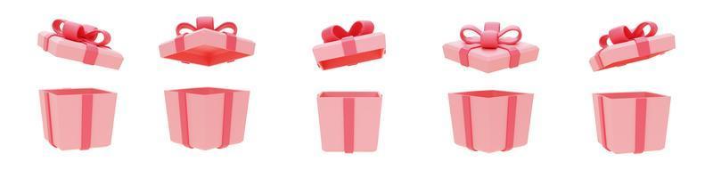 uppsättning öppna rosa presentförpackningar på ljus bakgrund, alla hjärtans dag rea koncept, minimal style.3D-rendering. foto