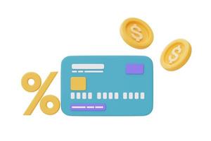 online cashback-tjänst eller digitalt betalningskoncept med blå kreditkort och dollarmynt, 3d-rendering foto