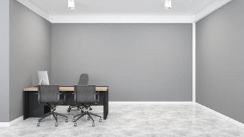 loft tomt rum med chefsdisk, grå vägg och betonggolv. 3d-rendering foto