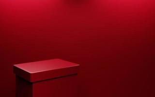 3D-rendering av tomma röda podium abstrakt geometrisk minimal bakgrund. scen för reklam, kosmetiska annonser, showcase, presentation, teknik, grädde, mode, nyår. illustration. produktdisplay foto