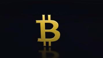 ikonen för bitcoin digital valuta. cryptocurrency btc de nya virtuella pengarna närbild 3d-rendering av gyllene bitcoins på svart bakgrund foto