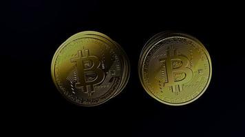 bitcoin digital valuta. cryptocurrency btc de nya virtuella pengarna närbild ovanifrån 3d-rendering av gyllene bitcoins foto