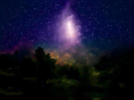 nattlandskap berg och Vintergatan galax bakgrund vår galax, lång exponering, svagt ljus foto