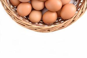 ägg i korg fylld isolerad på vit bakgrund foto