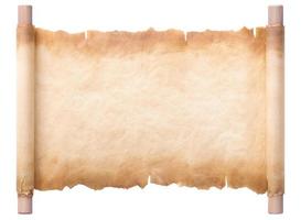gamla pergamentpapper rulla ark vintage åldras eller textur isolerad på vit bakgrund foto