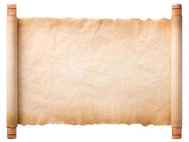 gamla pergamentpapper rulla ark vintage åldras eller textur isolerad på vit bakgrund foto