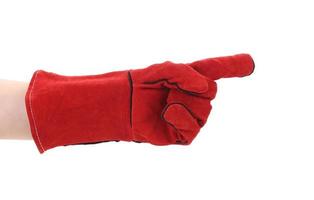 pekande finger i röd handske.