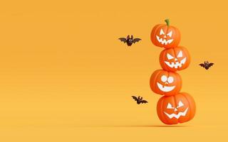 glad halloween dag med jack o lantern pumpor minimal banner, 3d illustration foto