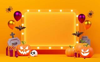 3D illustration av glad halloween banner med jack o lykta pumpor