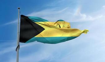 Bahamas flagga - realistiskt viftande tygflagga. foto