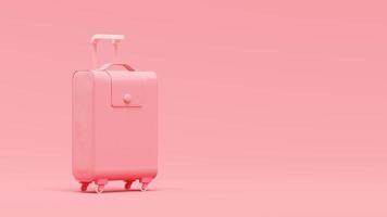 minimalt koncept. rosa läder resväska på rosa bakgrund. foto