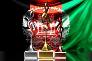 G-klav utmärkelser för att vinna musikpriset mot bakgrund av Afghanistans nationella flagga, 3d-illustration. foto