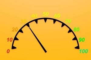 3D-illustration av hastighetsmätning av hastighetsikonen. färgglad hastighetsmätareikon, hastighetsmätarpekaren pekar på 40 foto