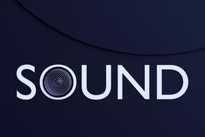 3D illustration inskription ljud från en musikhögtalare på en mörk isolerad bakgrund. ljudanläggning med högtalare för konserter och fester foto