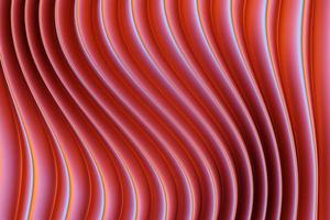 3D-illustration av en stereo röd remsa. geometriska ränder som liknar vågor. abstrakt gul glödande korsar linjer mönster foto