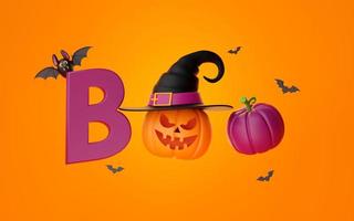 3D illustration av glad halloween banner med jack o lykta pumpor
