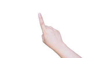 kvinnlig hand som rör eller pekar på något isolerat på vitt foto
