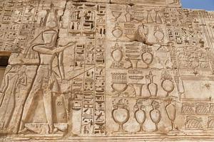 egyptiska hieroglyfer i medinet habu tempel, luxor, egypten foto