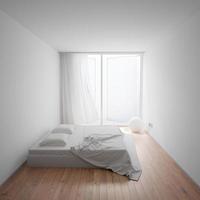minimal rum med säng och lampa