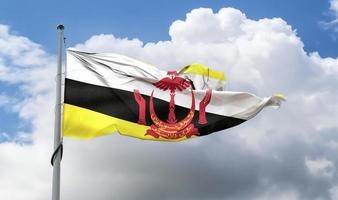 brunei flagga - realistiskt viftande tygflagga. foto