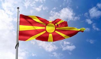 nordmakedoniens flagga - realistiskt viftande tygflagga. foto
