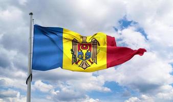 moldaviens flagga - realistiskt viftande tygflagga. foto