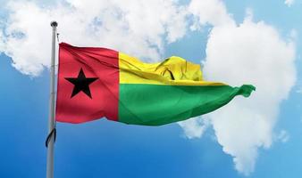 Guinea-Bissaus flagga - realistisk viftande tygflagga. foto