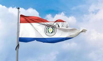 paraguays flagga - realistiskt viftande tygflagga. foto