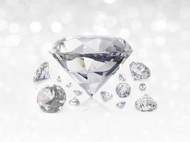 3D illustration.dazzling diamant på vit lysande bokeh bakgrund. koncept för att välja bästa diamantpärladesign foto