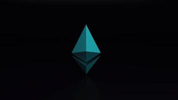 ikonen för ethereum digital valuta. cryptocurrency eth de nya virtuella pengarna närbild 3d-rendering av gyllene ethereum på svart bakgrund foto