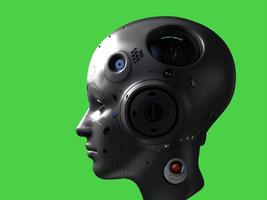 porträtt av tre robotar närbild. isolerade 3d-illustration för användning med mörk bakgrund foto