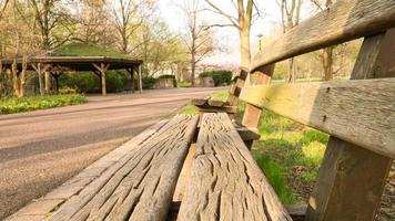 parkbänk i parken. bänk gjord av trä. vila efter en promenad. foto natur