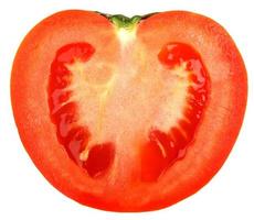 tomat halv isolerad på vitt. färsk tomat frukt urklippsbana. tomat makro foto