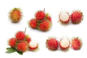 rambutan frukt samling på vit bakgrund foto