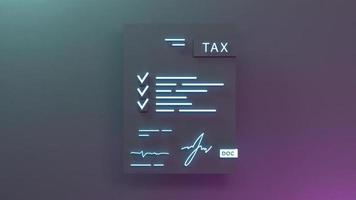 skattedeklaration neon ikon. skattebetalning koncept. 3d render illustration. foto