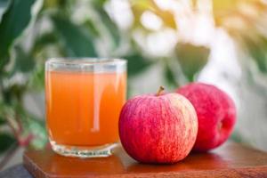 äppelcidervinäger naturliga botemedel och botemedel för vanligt hälsotillstånd, rå och ofiltrerad organisk äppelcidervinäger i glas med äppelfrukt på naturbakgrund foto