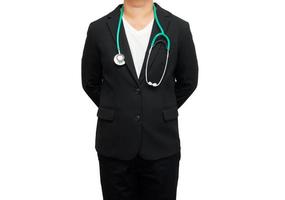 hälso- och sjukvård och medicin. läkare med stetoskop på vit backgr foto