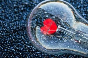 kärlek koncept - rött hjärta i en elektrisk glödlampa foto