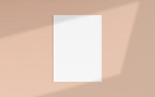 ren och minimalistisk framifrån vertikal vit foto- eller affischram mockup hängande på väggen med skugga överlägg. 3d-rendering. foto